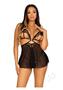 Leg Avenue Open Cup Eyelash Lace And Mesh Babydoll With Heart Ring Accent And Matching Panty - Small - Black