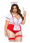 Leg Avenue Nurse Feelgood Snap Crotch Garter Bodysuit With Attached Apron And Hat Headband (2 Piece) - 1x/2x - Red/white